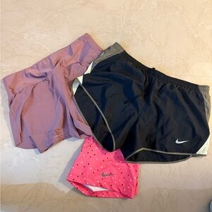 Nike Women's Black, Pink, and Purple Athletic Shorts